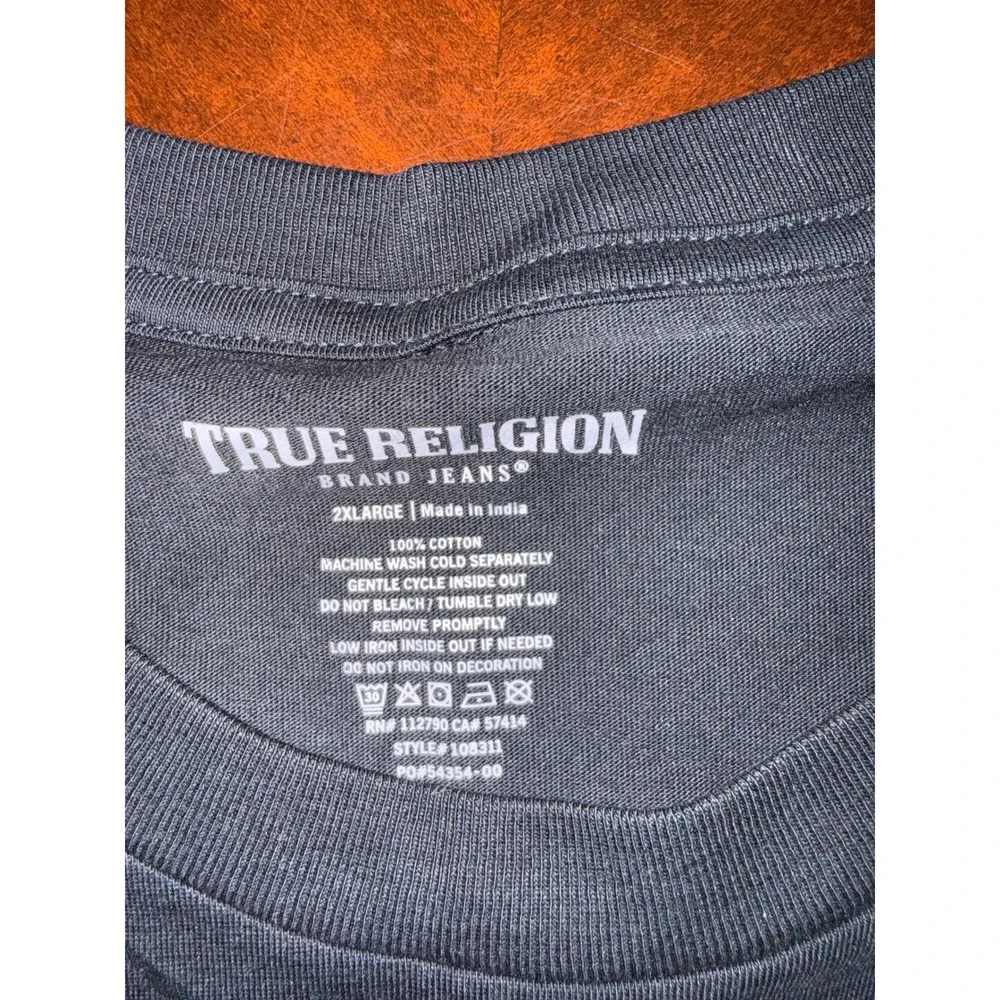 True Religion Mens Graphic T-Shirt Black Gold Logo Short Sleeve 2XL
